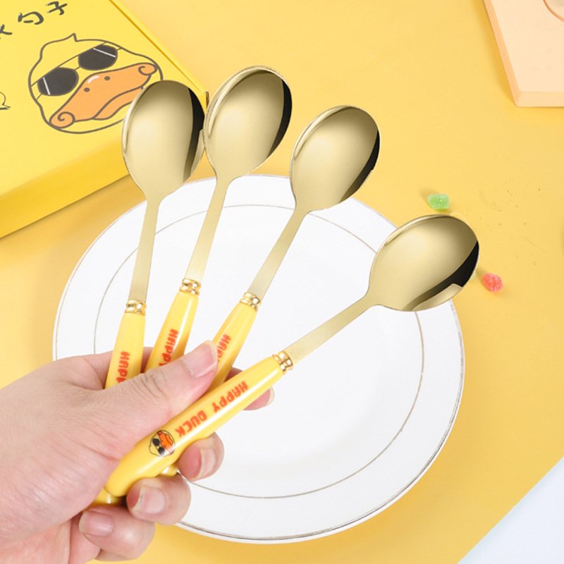 Set 6 thìa vịt vàng DUCK dễ thương kèm vỏ hộp xinh xắn - Bộ 6 muỗng hình vịt mạ vàng