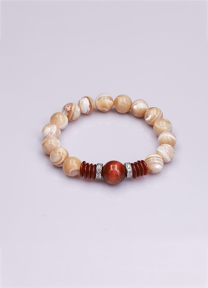 Vòng tay phong thuỷ nữ Ngọc trai 10mm + đá Mắt hổ hổng - vòng tay thiền Yoga, vòng tay pháp bảo đá tự nhiên by Anqlo Lusso