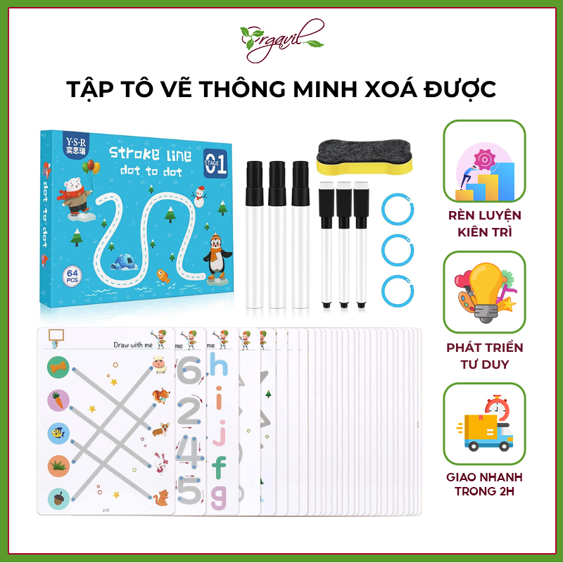 Tập Tô Nét Vẽ Thông Minh Xoá Được, Sách Tập Viết Xoá Được, Đồ Chơi Giáo Dục Sớm, Rèn Luyện Tính Kiên Trì Cho Bé - Orgavil