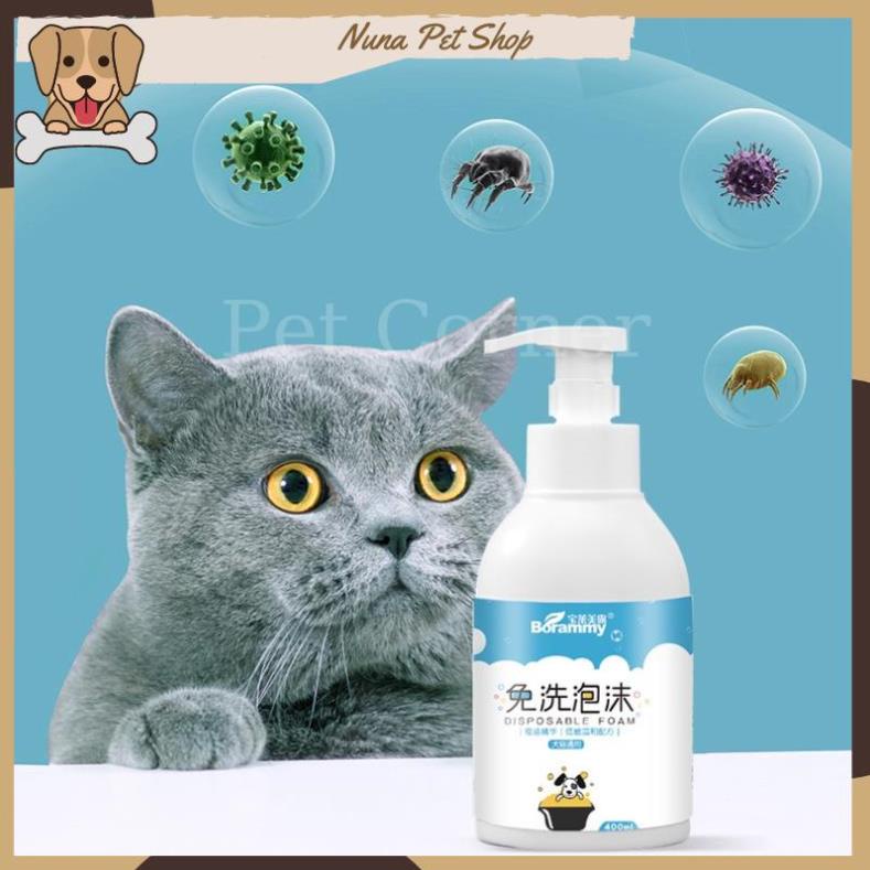 Sữa tắm khô cho chó mèo Borammy dạng bọt giúp khử mùi, diệt khuẩn và dưỡng lông