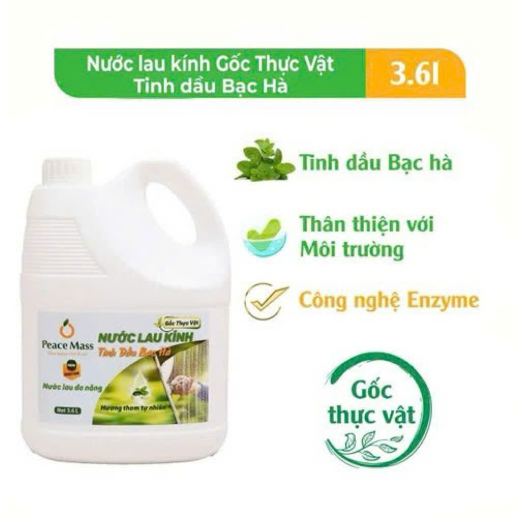 Nước Lau Kính Gốc Thực Vật Tinh dầu Bạc hà Peace Mass (Thuộc nhóm Sản phẩm Lành tính / Sinh học) Can 3.6 Lít