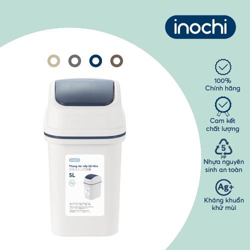 Thùng rác nắp lật Inochi 5L Thân Trắng kem + Nắp Ghi sữa/ Xanh chàm/ Nâu café/ Be sữa