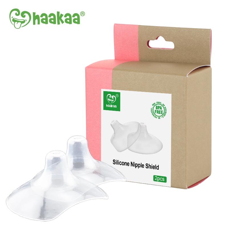 Núm trợ ti Haakaa. Chất liệu silicone cao cấp, mềm mại, an toàn. Không chứa BPA, PVC và phthalate. Hộp 2 miếng