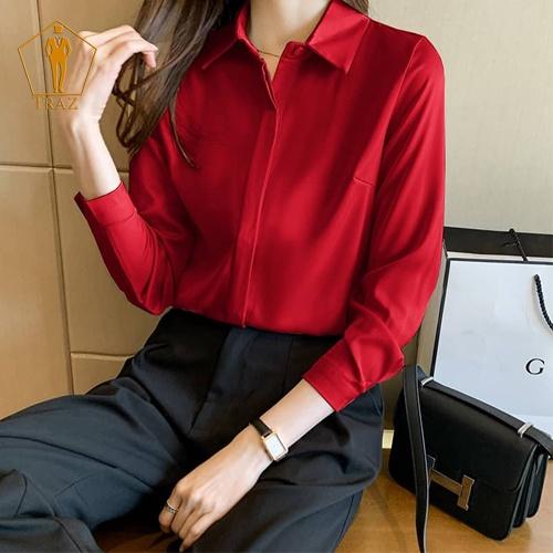 Áó Sơ Mi Nữ TRAZ Dài Tay Dáng Suông Rộng Unisex Màu Trắng, Đen, Xám, Xanh, Hồng, Đỏ