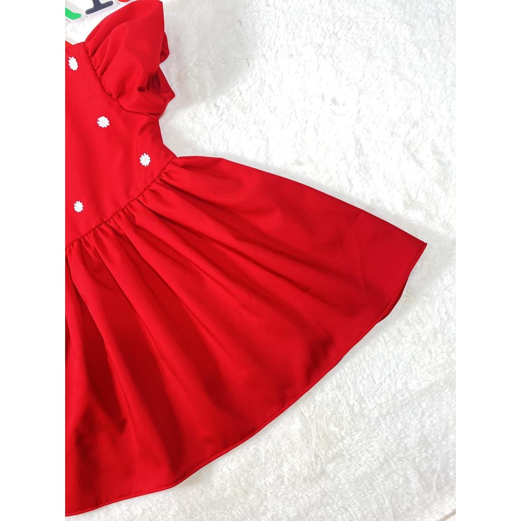 Đầm bé gái hàng thiết kế màu đỏ phối bông tuyết chơi Noel, chơi tết size từ từ 1-8 tuổi