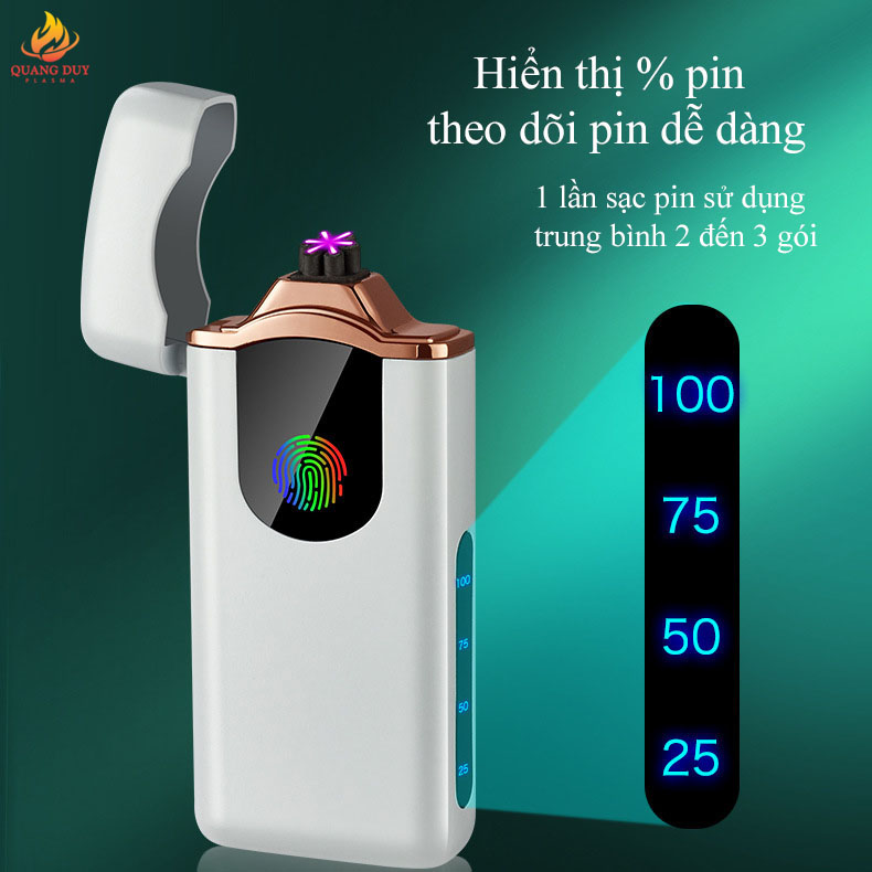 Bật lửa điện cảm ứng độc lạ dạ quang phát sáng công nghệ plasma 6 tia chống gió sạc pin tiện lợi