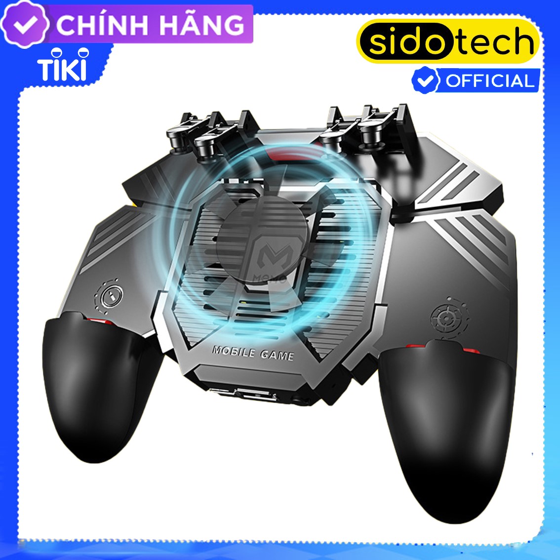 Tay cầm chơi game điện thoại SIDOTECH AK-77S kèm tản nhiệt chơi PUBG FF Free Fire ROS kết nối 6 ngón linh hoạt tăng gấp 2 lần tốc độ xử lý, làm mát chống giật lag cho cảm giác gaming đỉnh cao - Hàng chính hãng