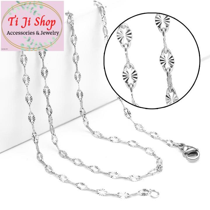DÂY CHUYỀN LÁ ME INOX CHẠM CHIẾU CỰC SÁNG D  - đẹp, không đen -
