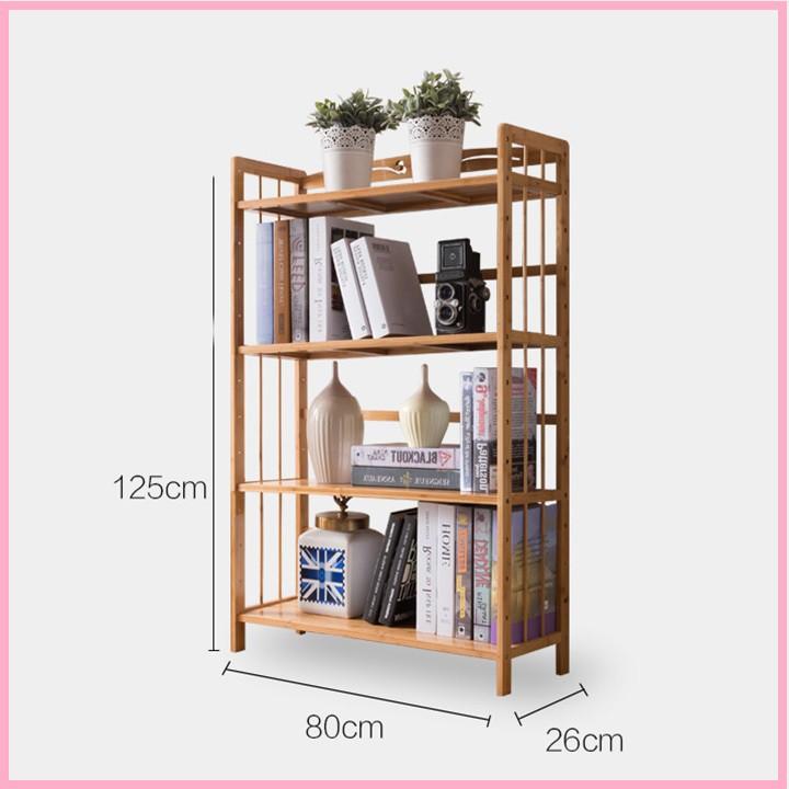 RE0391 Kệ sách trang trí gỗ tre 4 tấng 125x80cm - Tủ sách - Kệ để sách - Giá sách - Kệ sách gỗ - Tủ để sách