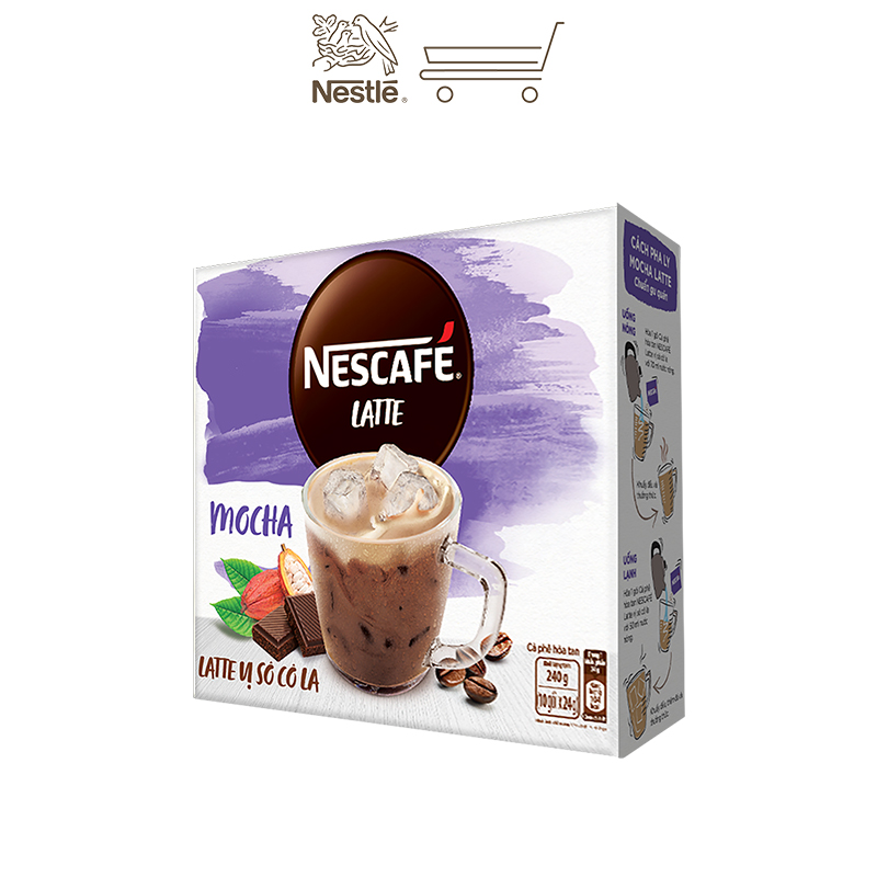 Cà phê hòa tan Nescafé Latte vị sô cô la (Hộp 10 gói x 24g)