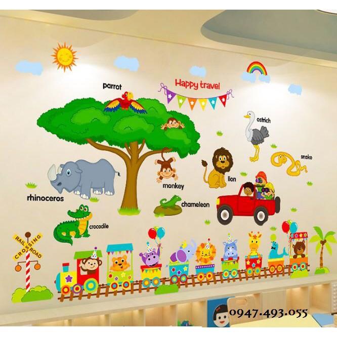 BỘ COMBO DECAL GHÉP ĐÔI TRANG TRÍ - Thú Tiếng anh phối Xe Lửa