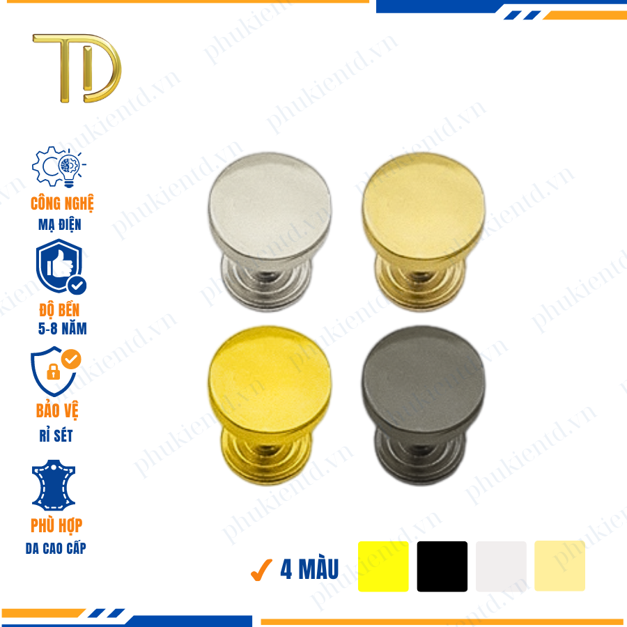 Đinh tán vít vặn, đinh tán vặn ren túi xách 10mm công nghệ mạ điện Electroplating độ bền 5-8 năm