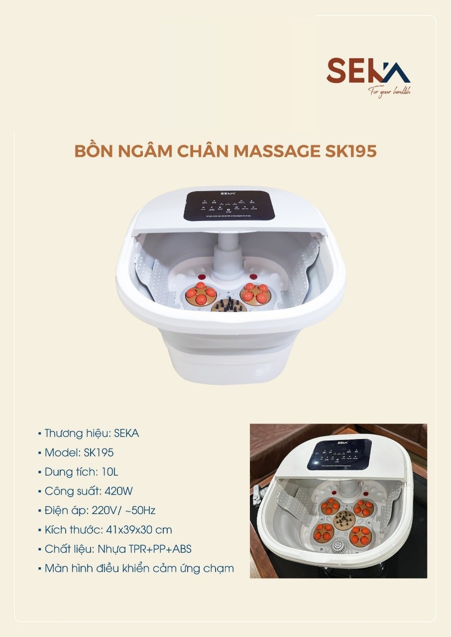 Bồn Ngâm Chân Massage Seka SK195 gấp gọn con lăn tự động, màn hình cảm ứng - Hàng Chính Hãng