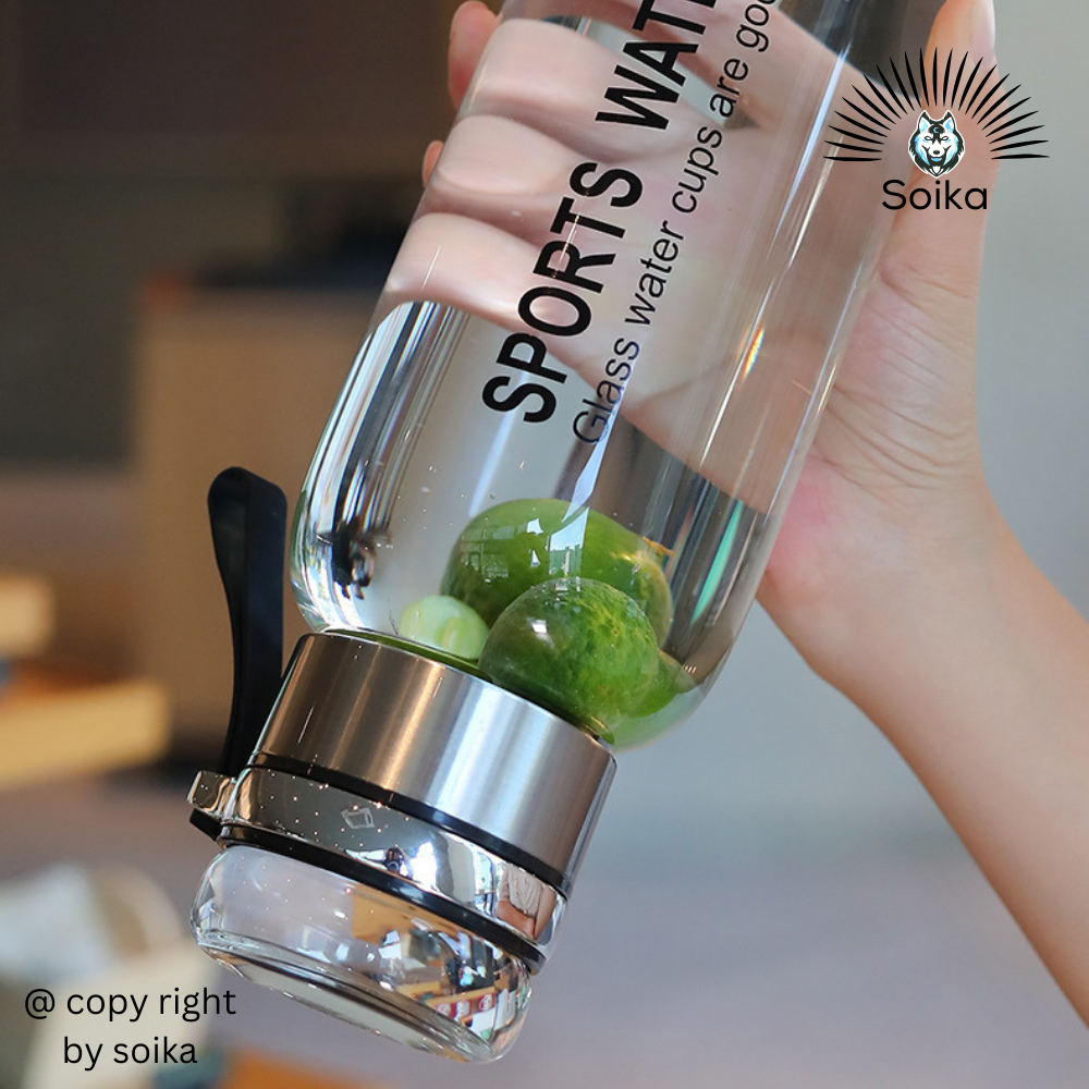 Bình Nước Thủy Tinh Chịu Nóng Lạnh SC07 Soika Dung Tích Lớn Có Túi Đeo Chéo