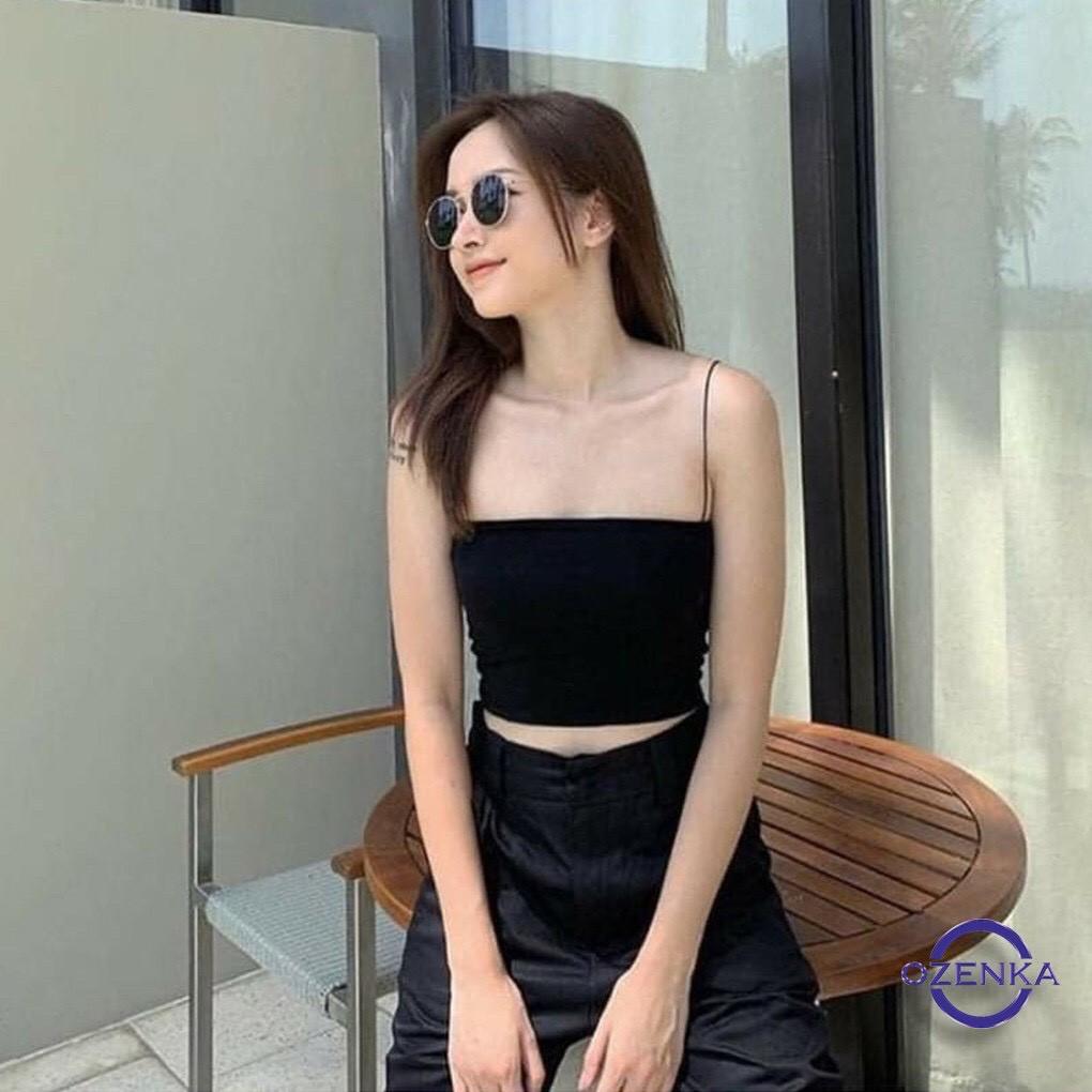 Áo 2 dây bún dáng croptop chất cotton