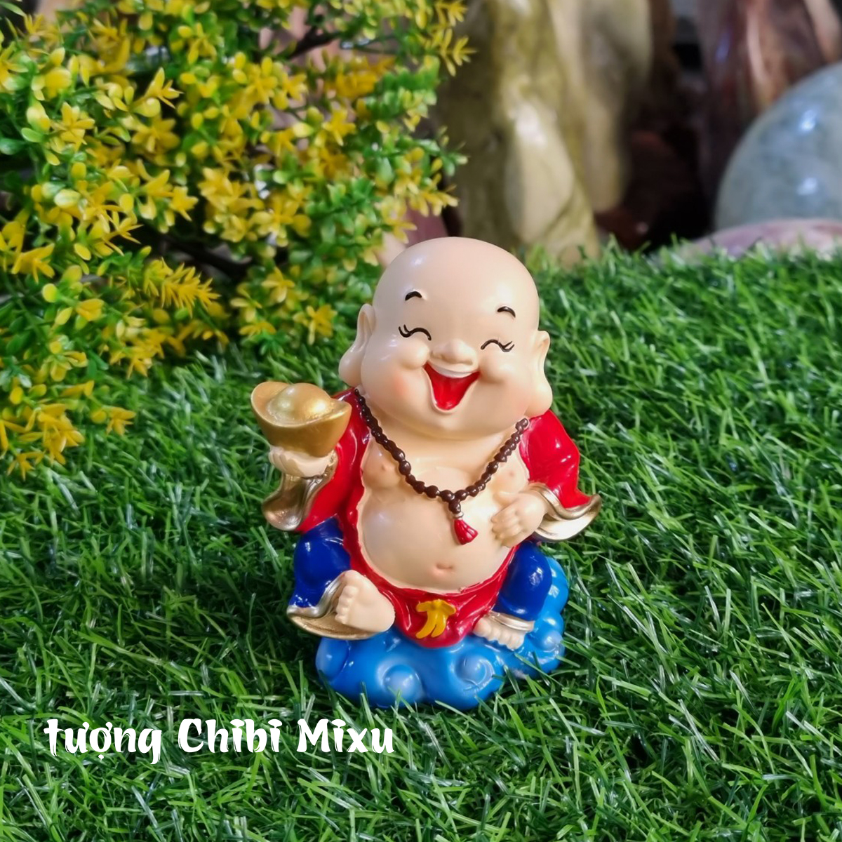 01 tượng Di Lặc 9cm cầm thỏi vàng may mắn