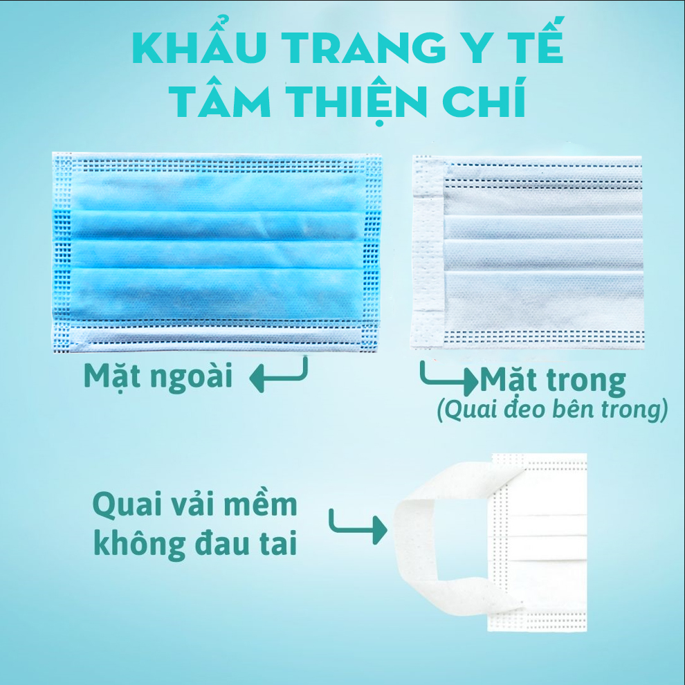 Khẩu trang y tế Tâm Thiện Chí VRT 4 lớp Quai mềm bản to Không đau tai