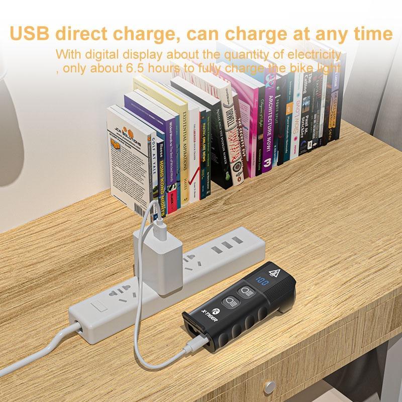 X-TIGER Đèn pin LED chống mưa cho xe đạp Đèn pin có thể sạc lại USB Phụ kiện xe đạp leo núi