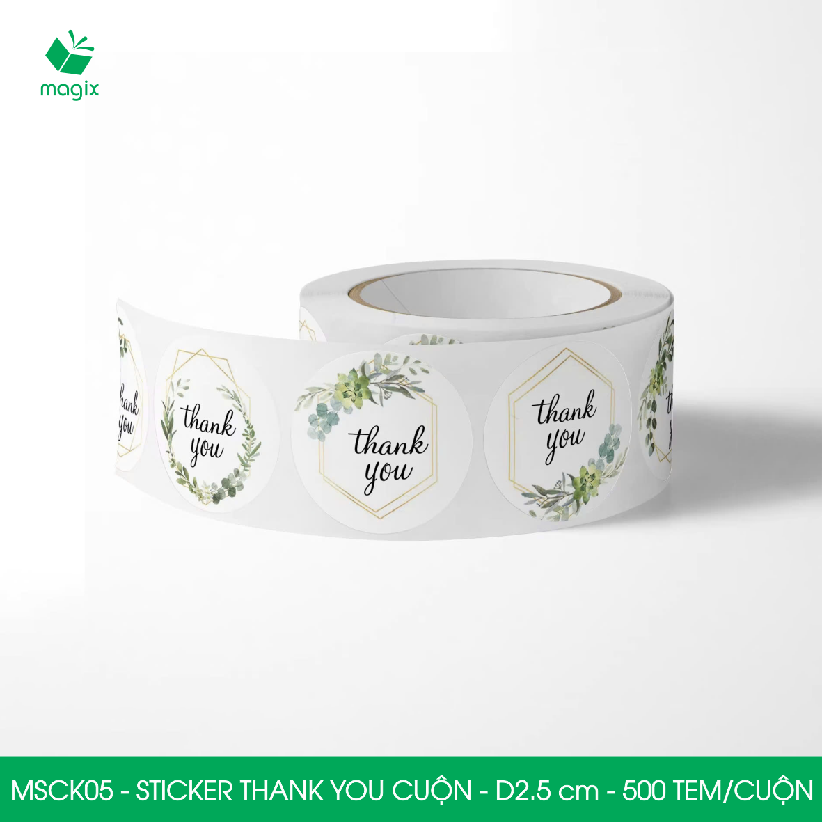 MSCK05 - D2.5 cm - Cuộn 500 sticker thank you tròn, nhãn dán thank you, tem dán cảm ơn
