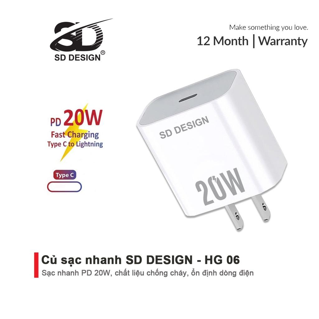 Củ Sạc Nhanh PD 20W SD DESIGN HG 06 sạc nhanh an toàn cho điện thoại Bảo Hành 1 đổi 1