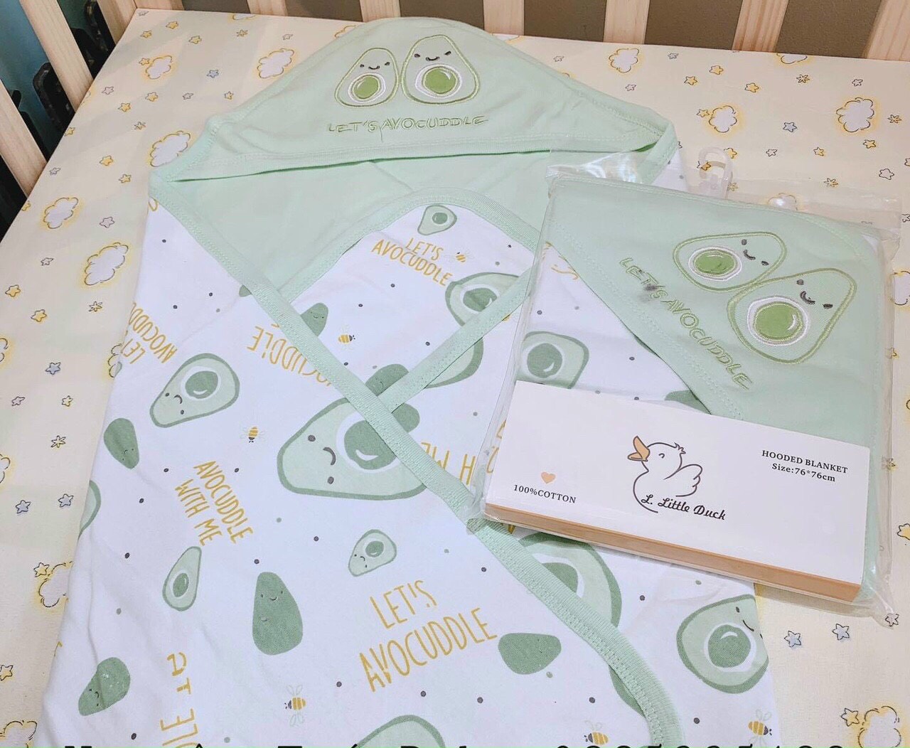 Khăn choàng ủ bé 2 lớp có mũ 100% cotton cao cấp