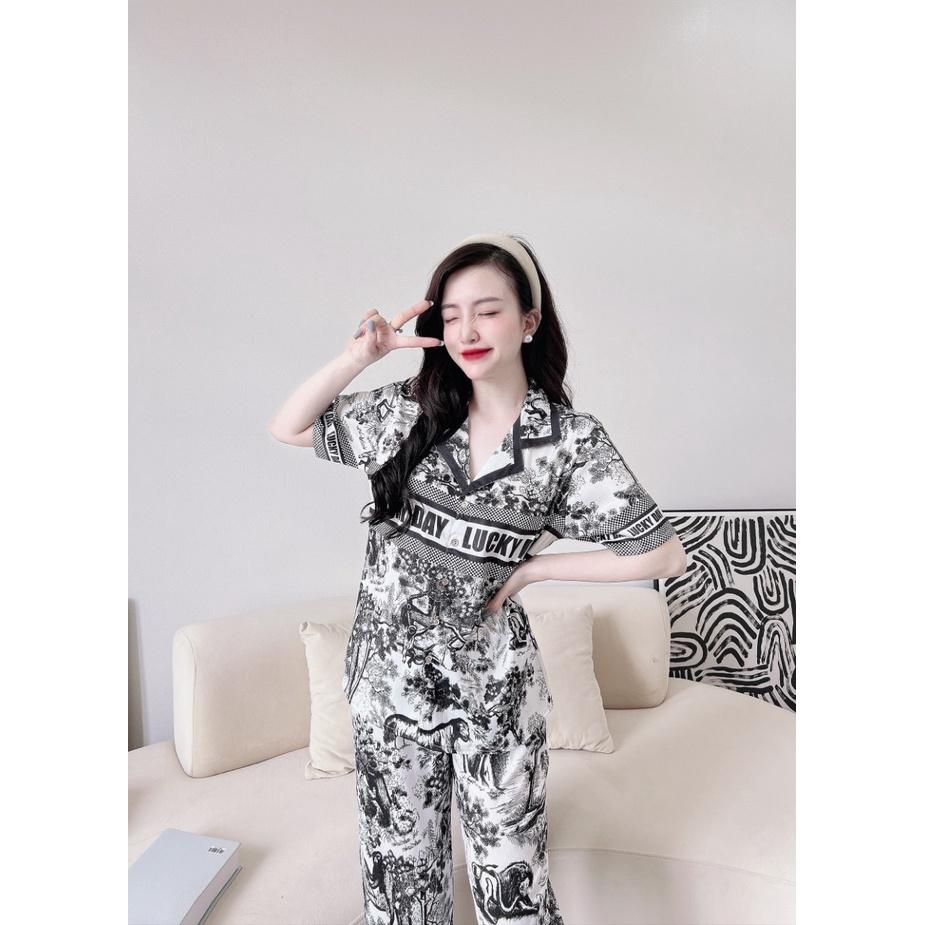 Bộ Pyjama lụa xước ánh kim cao cấp (free size: 45kg đến 65kg) HÀNG THIẾT KẾ MỚI