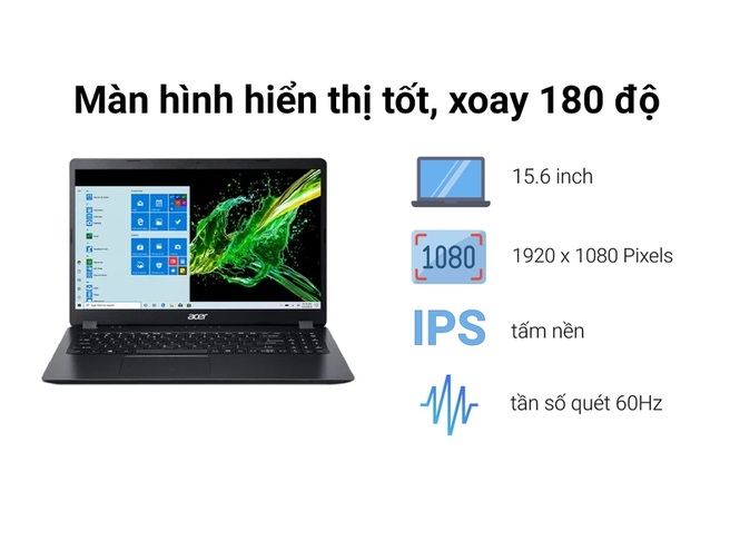 Laptop Acer Aspire 3 A315-56-38B1 i3 1005G1/4GB/256GB/15.6"FHD/Win11 - Hàng Chính Hãng