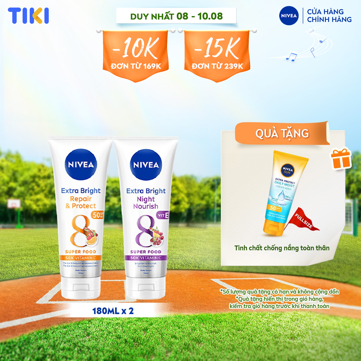Bộ 2 Tinh Chất Dưỡng Thể NIVEA Extra Bright Ngày Và Đêm Dưỡng Ẩm Sáng Da Phục Hồi Chống Nắng (180 ml) - 88314+88367 (Bao bì thay đổi theo từng đợt nhập hàng)