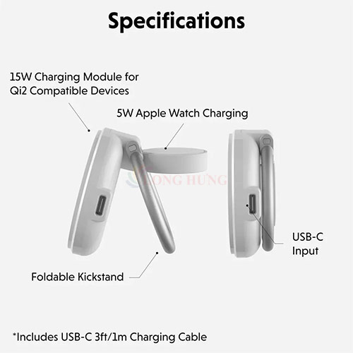 Đế sạc không dây HyperJuice Travel Light Qi2 2-in-1 Magnetic Charging Stand HJ3310WHGL - Hàng chính hãng