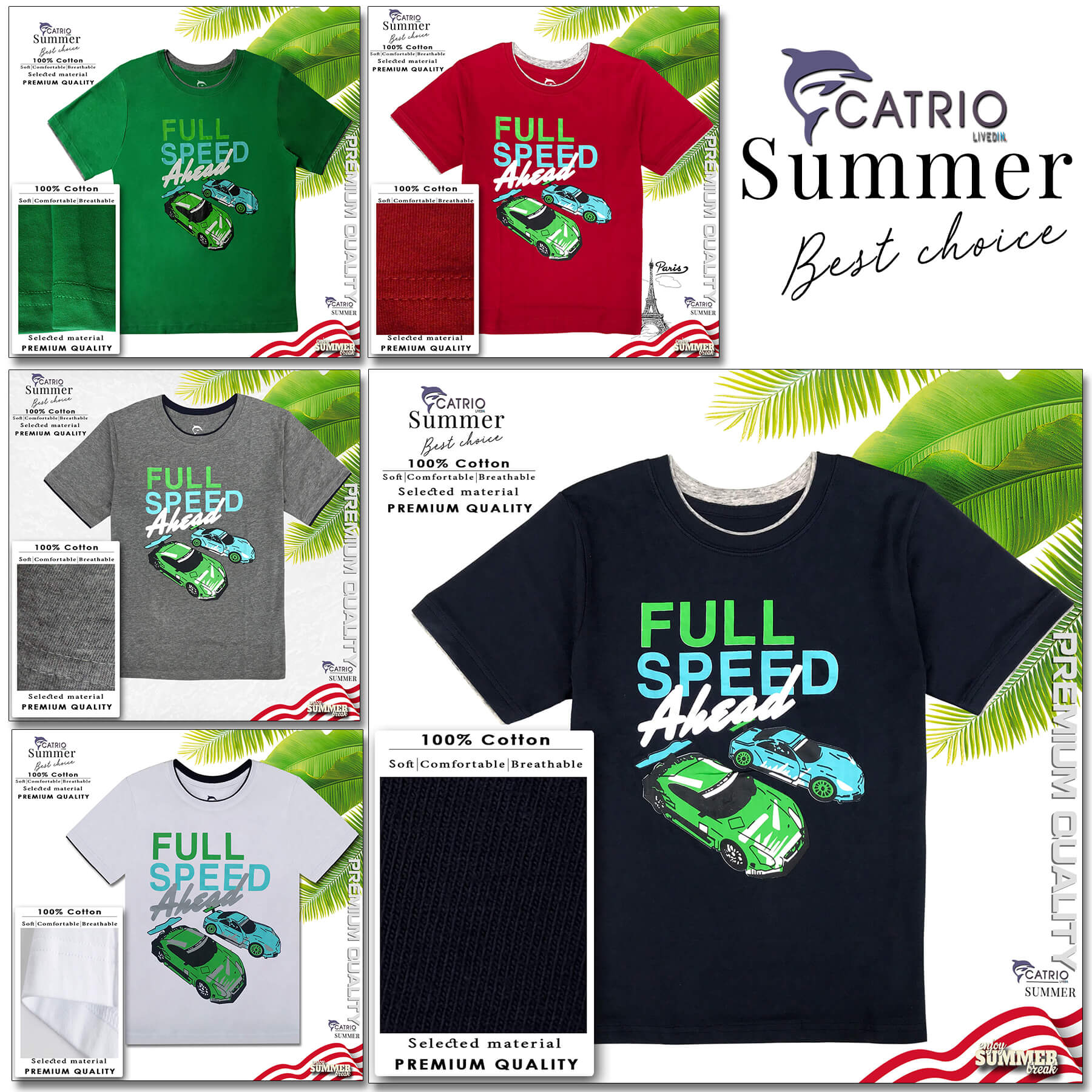 ÁO PHÔNG BÉ TRAI NGẮN TAY CATRIO là áo thun trẻ em tay ngắn từ 5 tuổi đến 12 tuổi vải 100% Cotton in FULL SPEED thuộc BST quần áo trẻ em mùa hè CATRIO màu ĐỎ