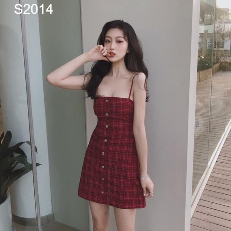 Áo 2 Dây Kẻ Đỏ Hở Lưng - style Hàn, Chất thô mềm, thiết kế hở lưng nhẹ - freesize dưới 60kg - S2014