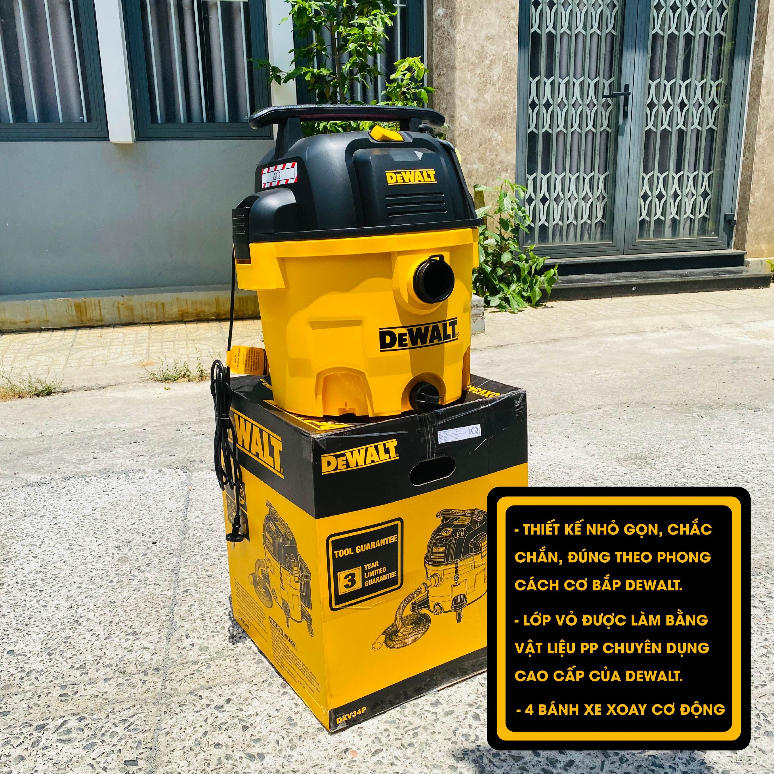 Máy hút bụi công nghiệp 3 chức năng ướt/ khô/ thổi 3750W(5HP) 34L Dewalt DXV34P - Hàng chính hãng