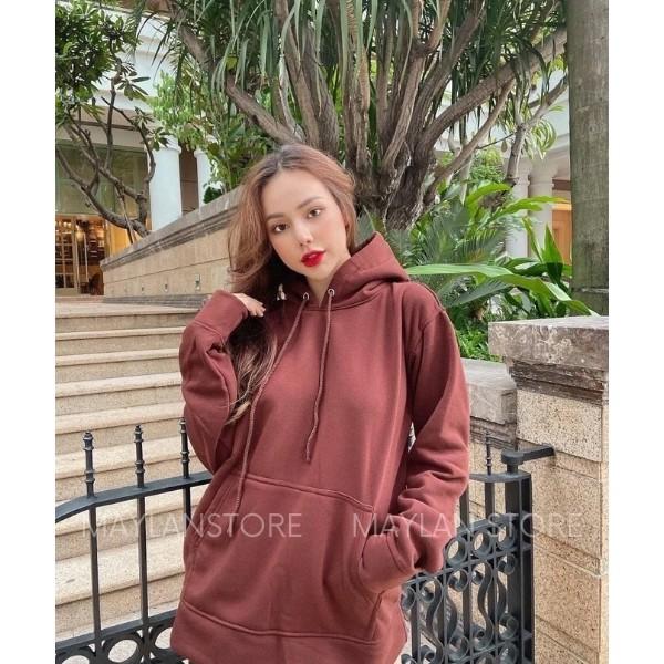 Áo khoác hoodie nâu trơn form rộng unisex nam nữ - SHOP MAYLAN