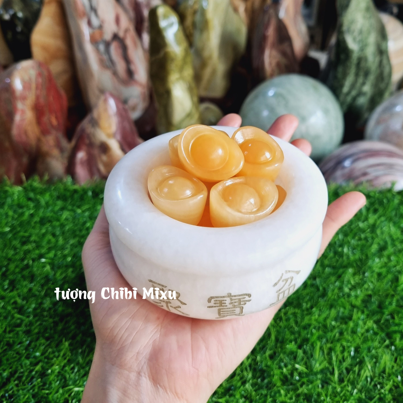 Bát Tụ Bảo bạch ngọc size 10cm