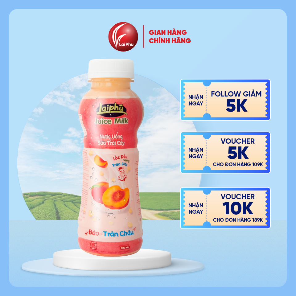 Sữa Trái Cây Đào Trân Châu Lai Phú Chai 300ml - Lốc 6 Chai