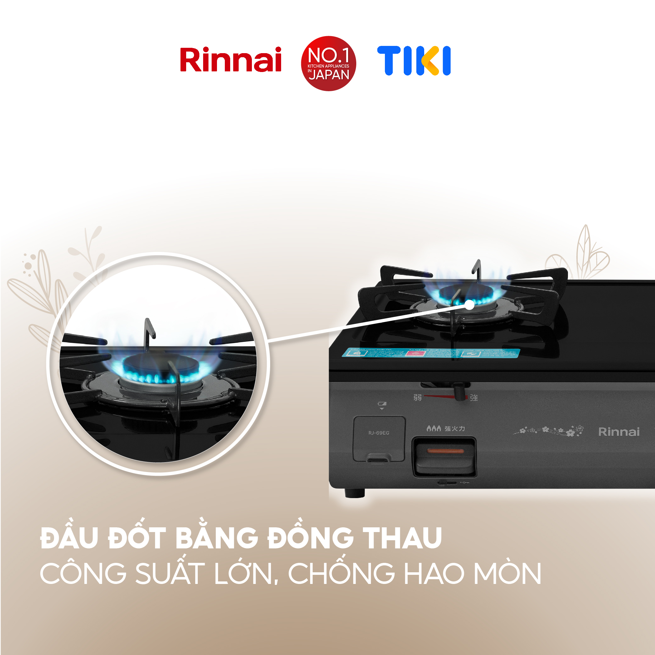 Bếp gas dương Rinnai RJ-69EG mặt bếp men và kiềng bếp men - Hàng chính hãng.