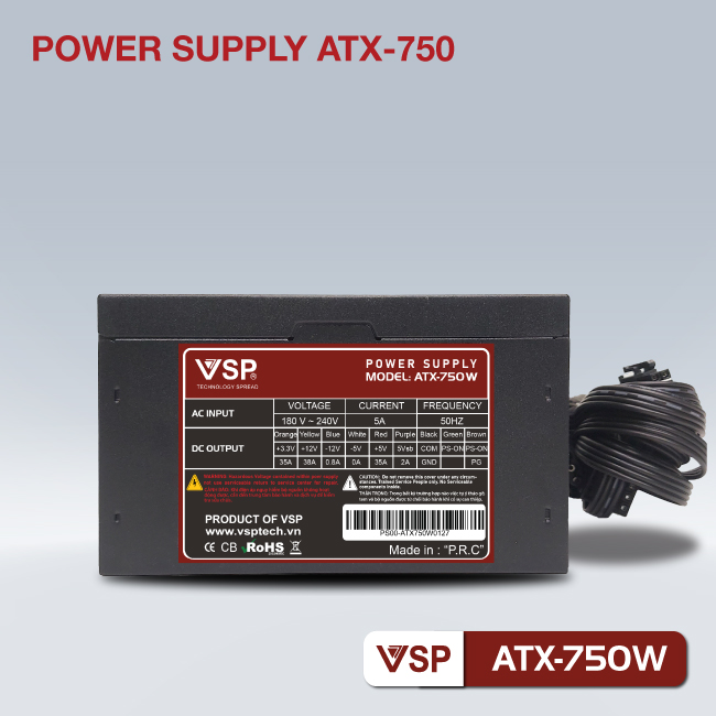 Nguồn máy tính VSP 750W (4+4pin)  cung cấp cho chiếc máy tính của bạn nguồn năng lượng ổn định, không bị quá tải, sai dòng hay vượt công suất