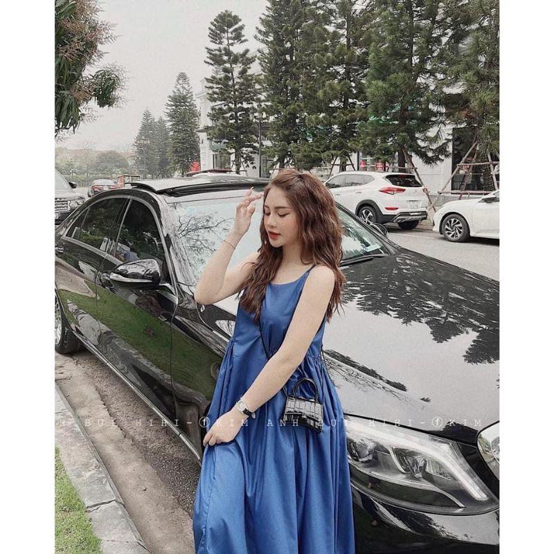 Váy đầm maxi 2 dây xanh hàng thiết kế chất cực đẹp