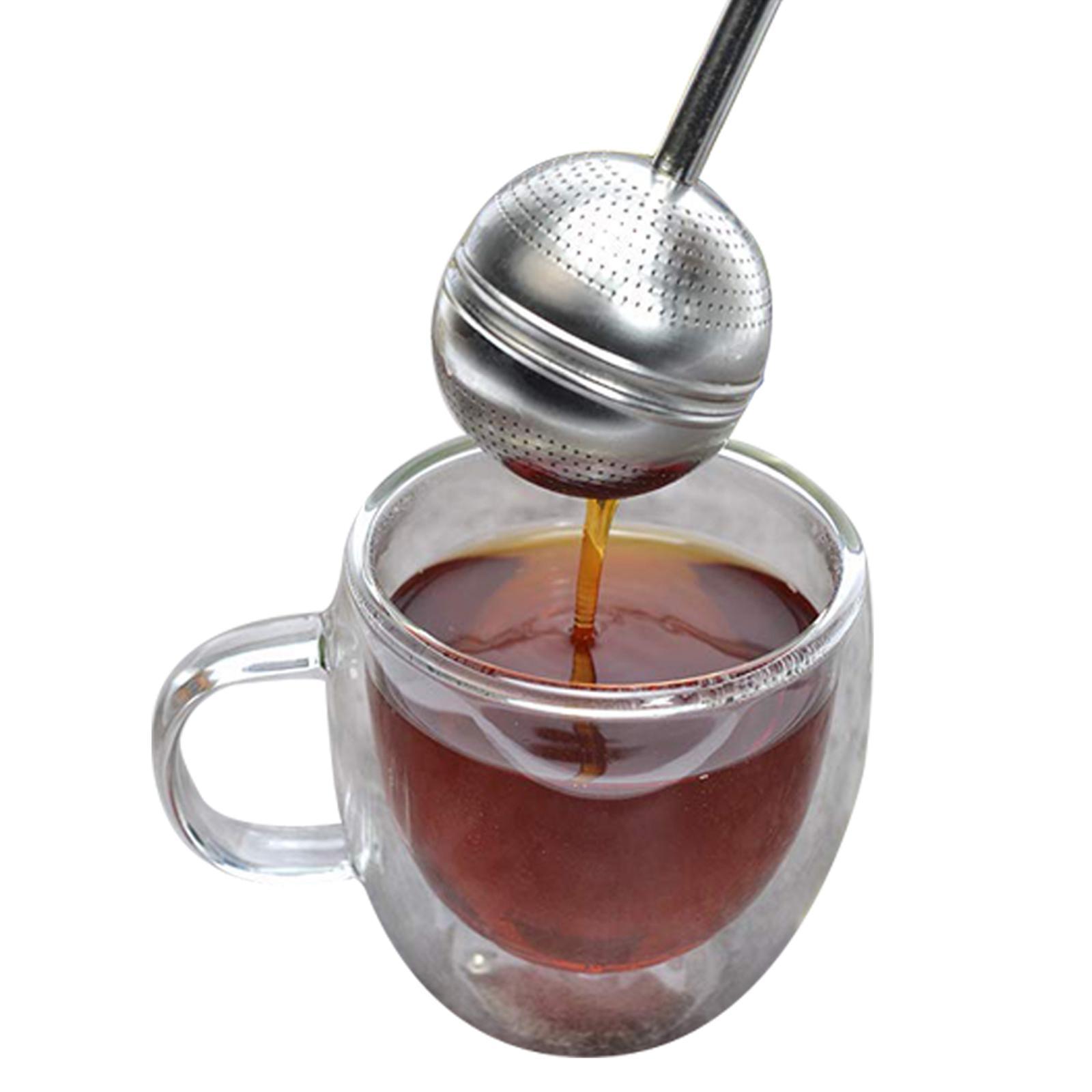 Metal Tea Bag Filter Ball Diffuser with Long Handle Push Rod for Teapot