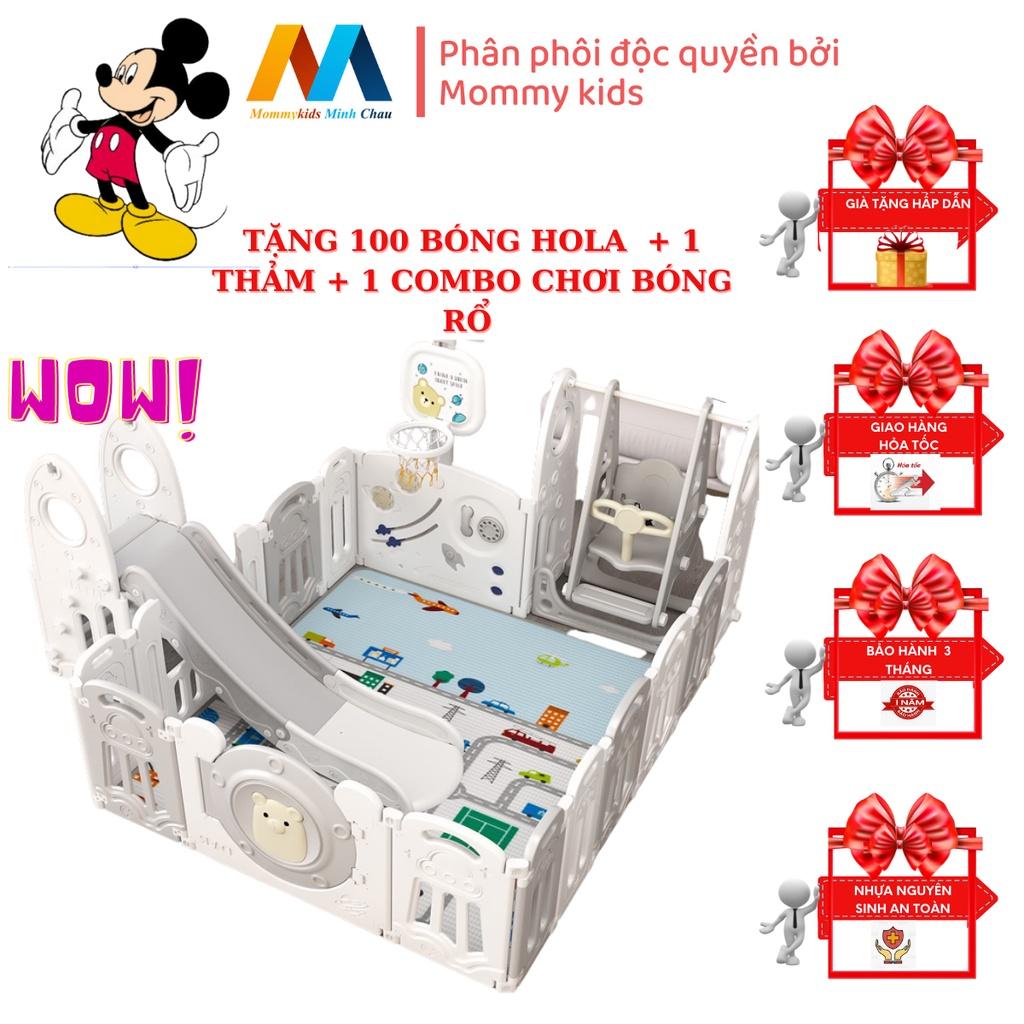 combo quây cũi MOMMYKID MINH CHÂU cầu trượt xích đu bóng rổ TẶNG THẢM 100