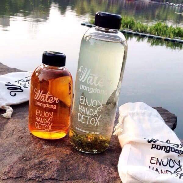 Bình Nước Trong suốt Detox WATER PONGDANG Detox 600ml + 1000ml CAO CẤP /Tặng Kèm Túi siêu tiện lợi