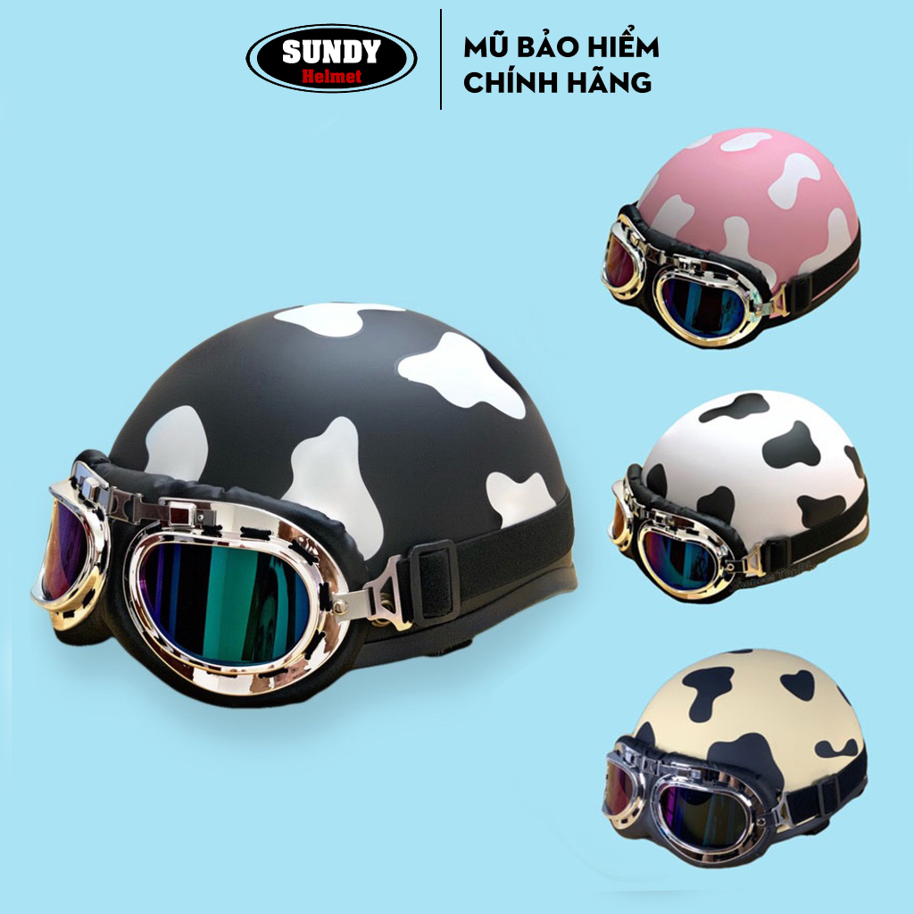 Mũ Bảo Hiểm Nửa Đầu Thời Trang SUNDY HP-01, Nón Bảo Hiểm Tem Bò Sữa Cute Nhiều Màu, An Toàn, Chất Lượng - Hàng Chính Hãng