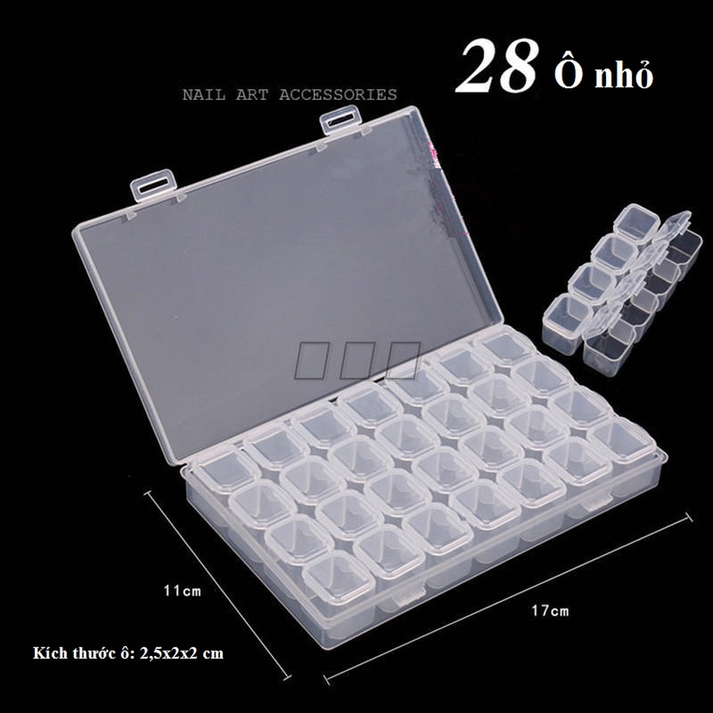 Khay Đựng Phụ Kiện Nail 28 Ô Có Thể Tháo Rời Nắp Mở Từng Ô, Chất Liệu Nhựa Trong Suốt, Dễ Bảo Quản Riêng Từng Loại Và Thuận Tiện Tìm Kiếm Khi Cần Sử Dụng, Nhỏ Gọn, Độ Bền Cao