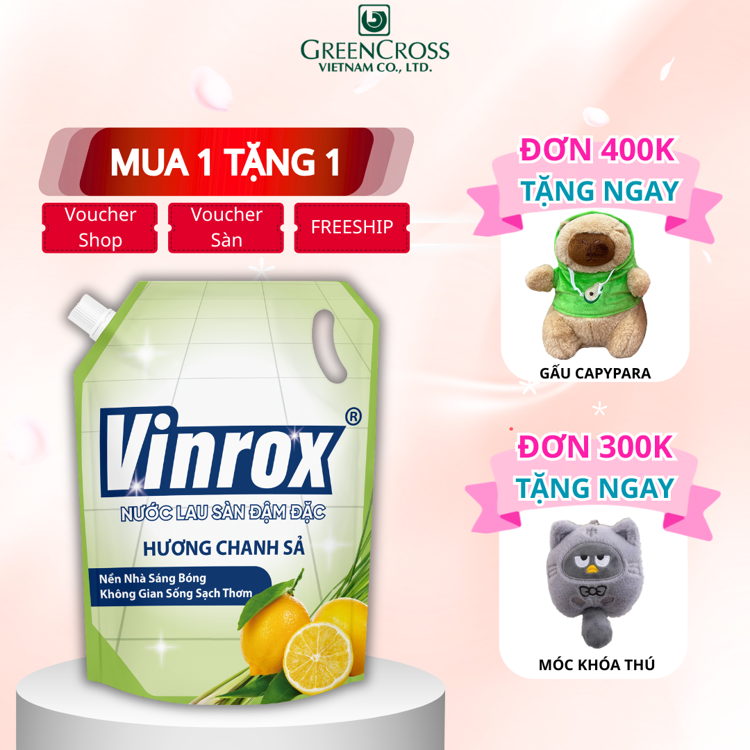 [MUA 1 TẶNG 1] Combo Túi Nước lau sàn nhà ĐẬM ĐẶC Vinrox Túi 3.6kg/Túi Hương Chanh Sả Tiết kiệm