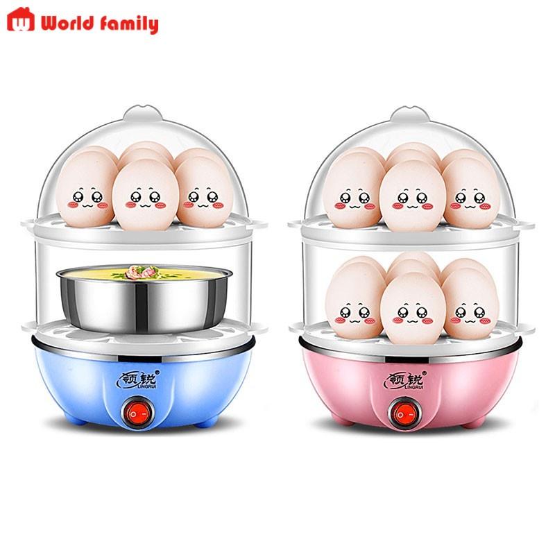 Nồi hấp trứng Lingrui mini đa chức năng nồi hấp bằng thép không gỉ 2 tầng dụng cụ gia dụng làm đồ ăn