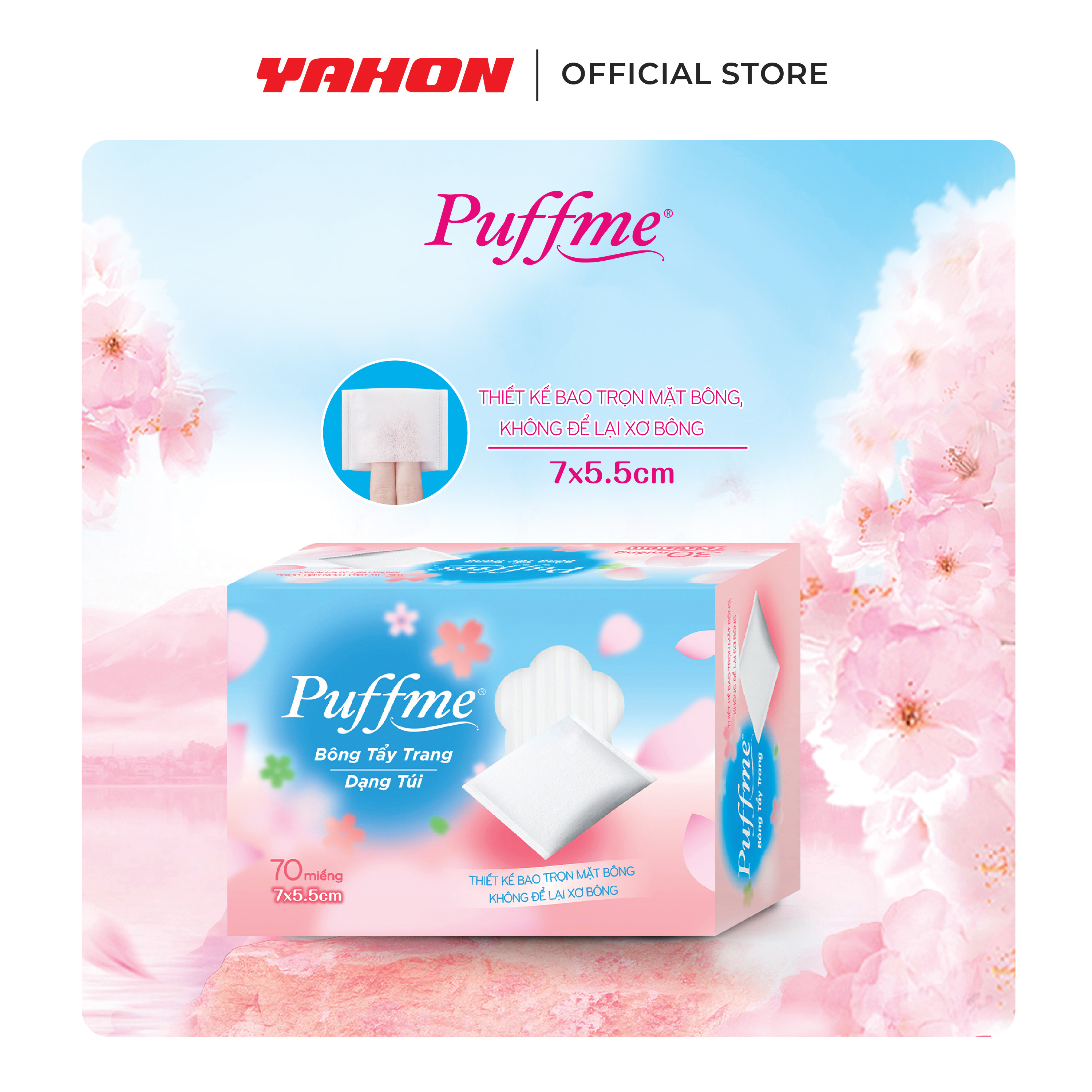 Combo Hộp Bông Tẩy Trang Dạng Túi PUFFME, 70 Miếng/Hộp