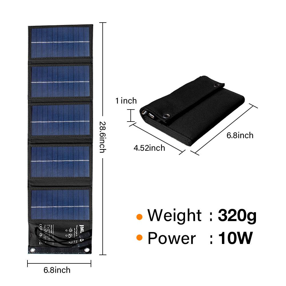 ETFE SOLAR PANEL 5V 10W Ngân hàng năng lượng mạnh có thể gập lại cho điện thoại di động ngoài trời không thấm nước usb sạc pin mặt trời để cắm trại: màu đen