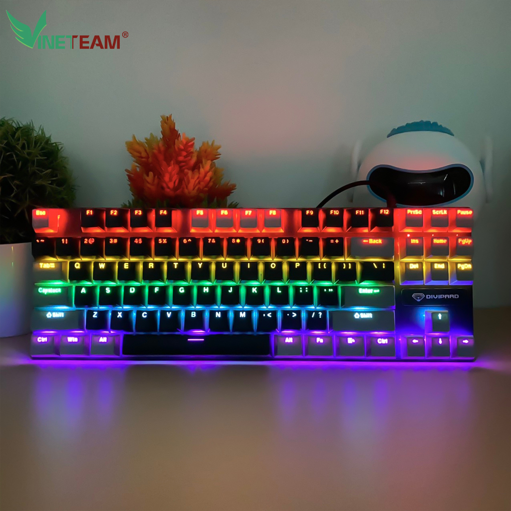 Bàn Phím Cơ Gaming Vinetteam Divipard GK-10 87 Phím Led RGB 30 Chế Độ Led Nhấp Nháy Cực Đẹp Blueswitch Gõ Siêu Đã Dùng Cho Máy Tính Laptop - Hàng Chính Hãng