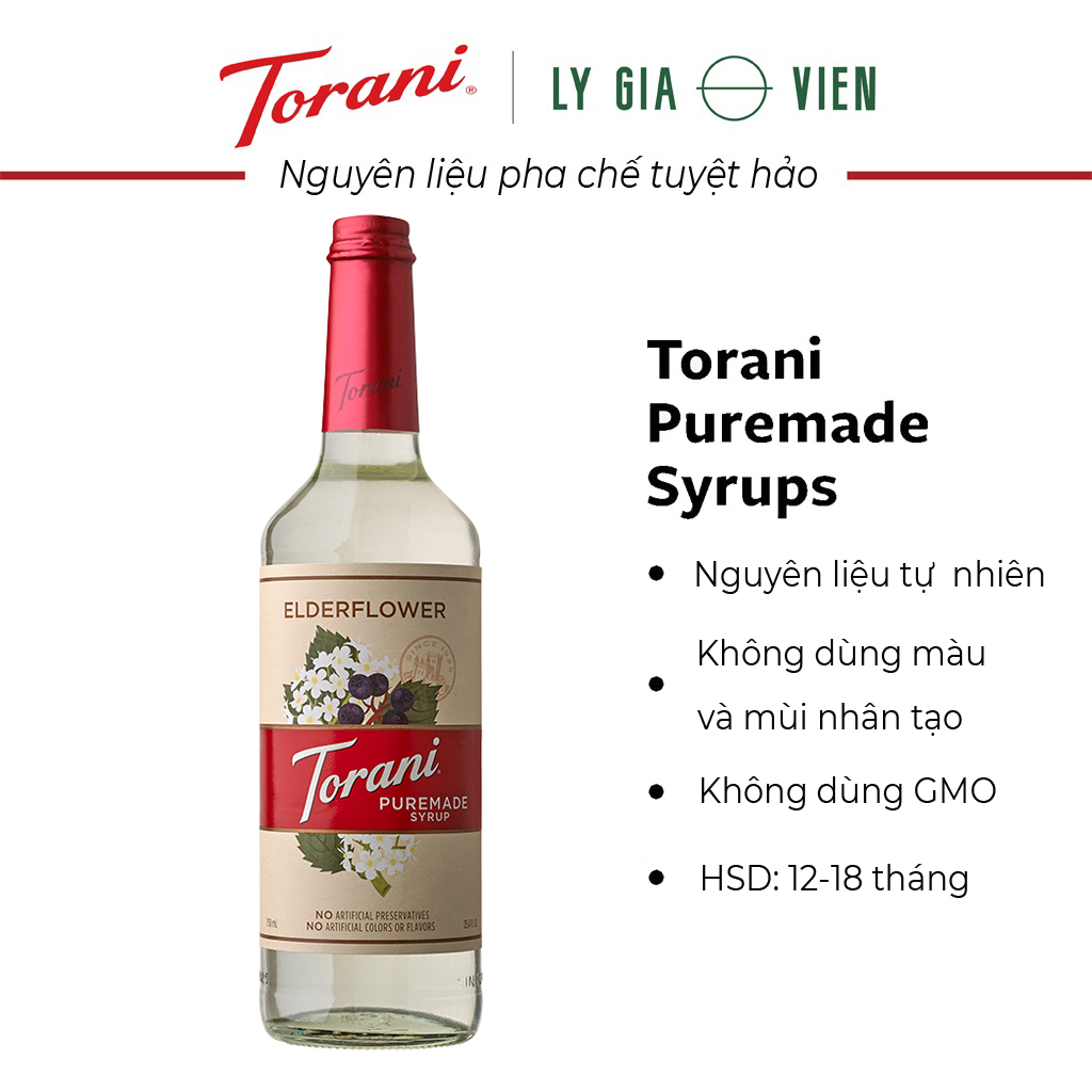 Sirô Hương Vị Hoa Cơm Cháy Torani Puremade Elderflower Syrup 750ml Mỹ