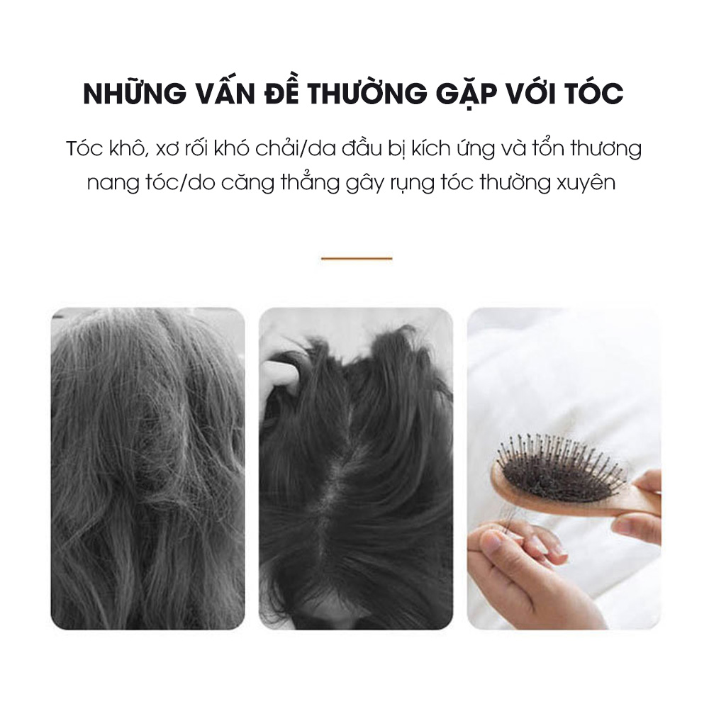 Lược chải tóc, lược gỡ rối CWELL chất liệu gỗ sồi cao cấp, lược massage đầu có đệm khí thư giãn, đủ size C03PK